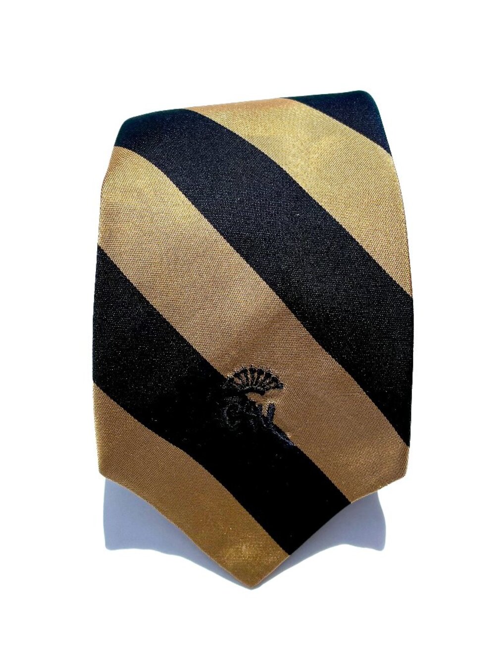VTG Contessa Mara Men’s Silk Repp Necktie, Navy/Gold Stripes, 70s-80s